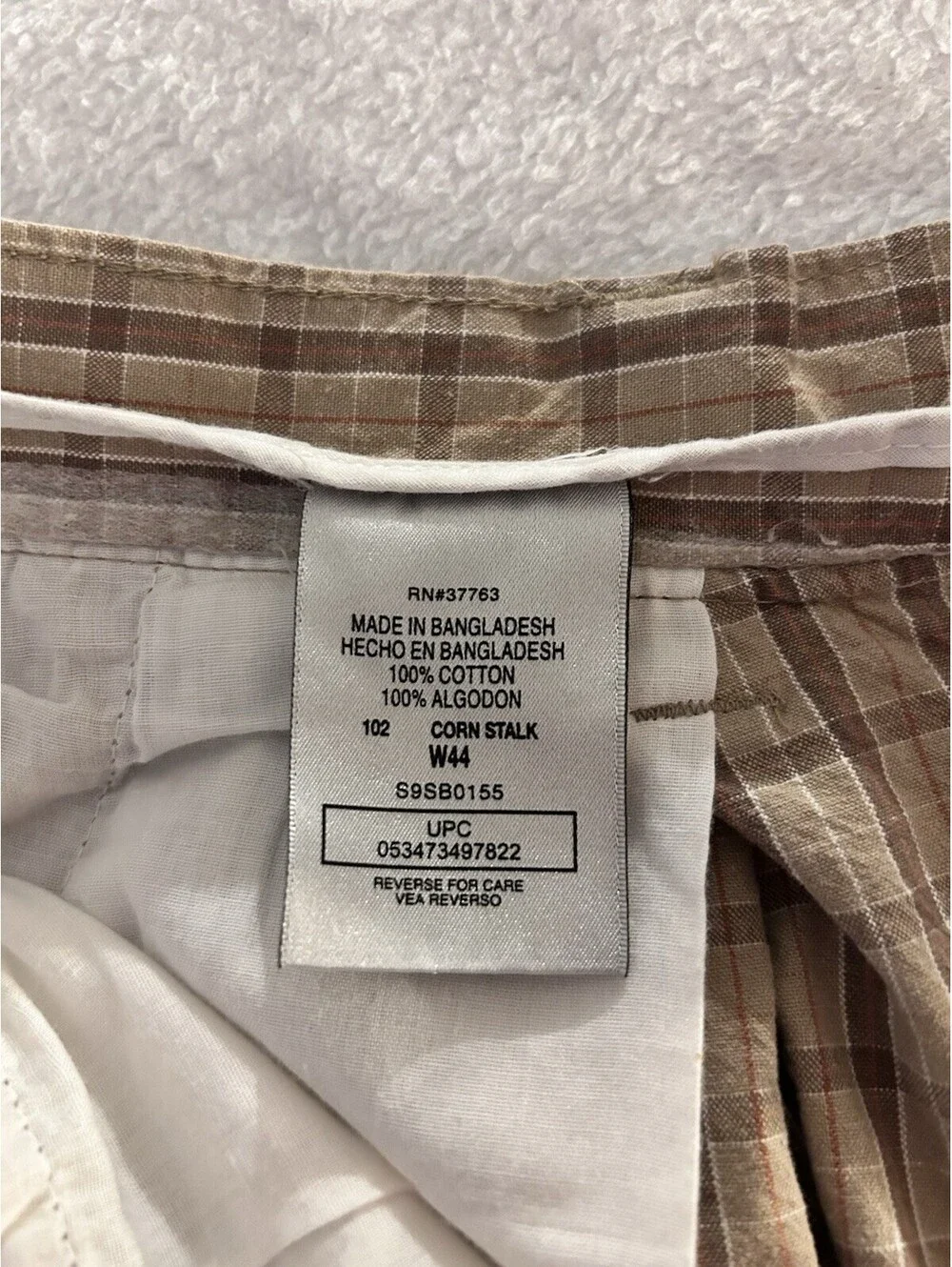 Savane Brown Plaid Cotton Men Shorts Size 44W (Cornstalk) Bermuda Chino